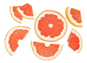 Fototapeta na wymiar Grapefruit with slice and leaves isolated on white background