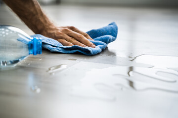 Hand Cleaning Water On House Floor Surface