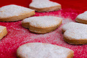 cookies for the Valentine's Day holiday, heart shape on a red background.