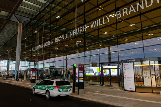 Sch&ouml;nefeld, Germany - November 1, 2020 - Emergency vehicle of the German customs at Berlin Brandenburg Airport (BER)