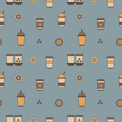  Seamless texture from coffee cups and donuts, pattern, abstract background, wallpaper
