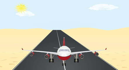Airplane landing on road. vector