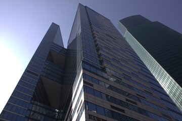 Obraz premium View from the corner of a skyscraper upwards in Moscow.