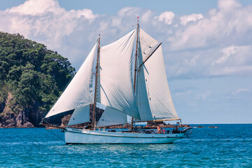 Fototapeta na wymiar Vintage topsail schooner in New Zealand