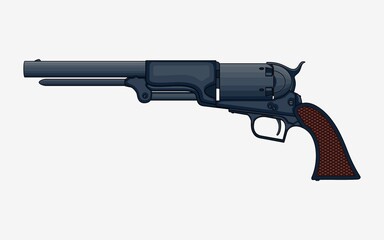 Revolver Pistol vector isolated illustration. Vintage Colt Revolver Drawing