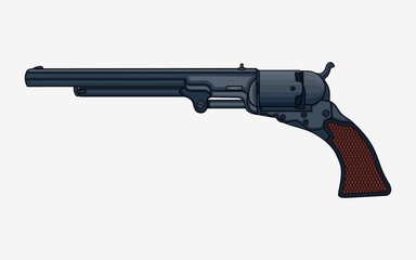 Revolver Pistol vector isolated illustration. Vintage Colt Revolver Drawing