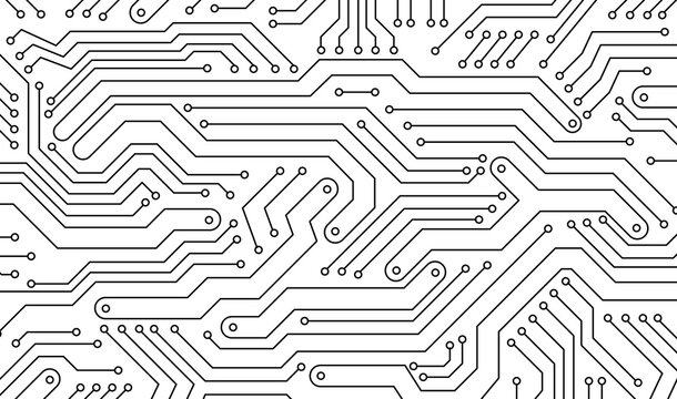 Electronics board. Circuit board electronic hi tech pattern. Vector abstract computer chip. Black monochrome background