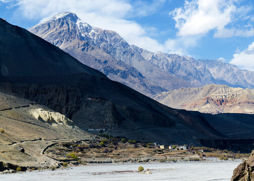 Tiri village in Upper Mustang and Kali Gandaki river, Kagbeni, Annapurna Circuit, Nepal