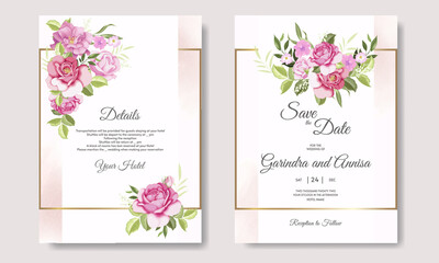 Elegant wedding invitation card with beautiful floral and leaveas Premium Vector