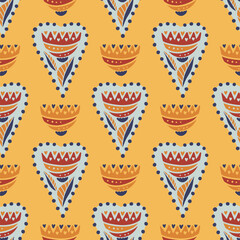 Hearts with flowers seamless vector pattern. Ornate flower romantic boho valentine background Valentines day texture design.