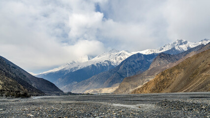 Kali Gandaki riverbed and surrounding mountains near Jomsom, Annapurna Circuit, Nepal