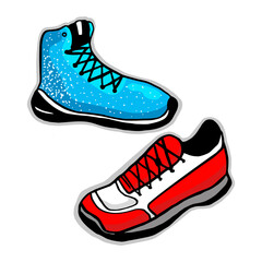 Vector illustration painted sports shoes in color.