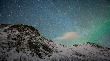 Fototapeta na wymiar Mountains, Milky Way & Northern Lights, Norway