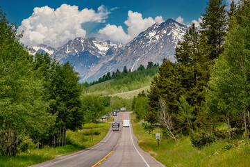 Fototapeta na wymiar Highway in Grand Teton National Park