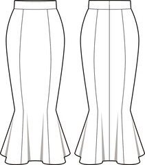 Midi skirt. Fashion vector sketch