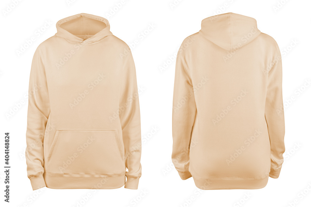 Poster woman's beige blank hoodie template,from two sides, natural shape on invisible mannequin, for your design mockup for print, isolated on white background. - Posters
