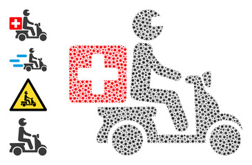 Vector medical motorbike icon covid-2019 mosaic. Medical motorbike mosaic is shaped of tiny covid viral parts. Collage is constructed for doctor advertisement.