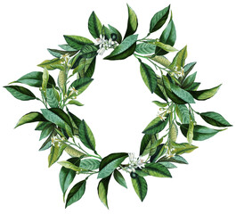 floral wreath with vintage orange blossoms and green leaves
