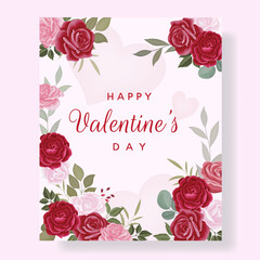  Romantic happy valentine's day greeting card with flowers Premium Vector