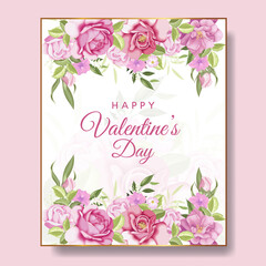  Romantic happy valentine's day greeting card with flowers Premium Vector