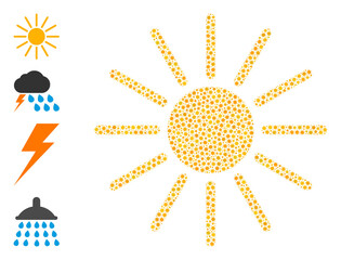 Vector sun icon coronavirus collage. Sun mosaic is designed of small coronavirus viral elements. Image is designed for doctor posters.