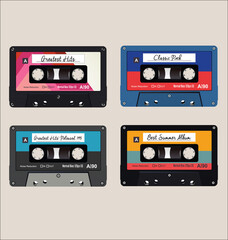 Old colorful  audio cassettes background 