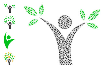 Vector tree man icon covid collage. Tree man mosaic is created of tiny covid viral icons. Image is created for pandemic purposes.