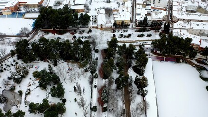 Beautiful winter aerial landscape of a town in the epicenter of Spain.