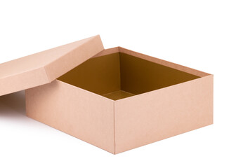 Open cardboard box for shoes. Paper shoe box on a white background.