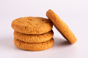 Oatmeal cookies close-up. Oat cookies. Homemade cookies on a white background.