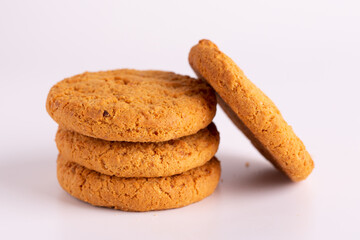 Fototapeta na wymiar Oatmeal cookies close-up. Oat cookies. Homemade cookies on a white background.