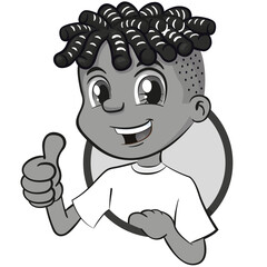 Illustration boy afro-descendant signaling ok, approved, correct, art line. Ideal for institutional and promotional materials