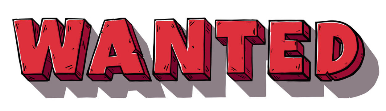 Colorful illustration of "Wanted" word