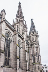 Fototapeta na wymiar Neo-Gothic style Mulhouse Saint Etienne Temple (Protestant St. Stephen's Church, 1859) on the site of XII century church. Mulhouse, Alsace, France.