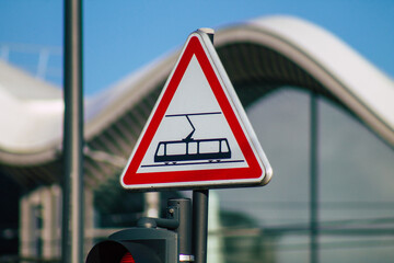 View of street sign or road sign, erected at the side of or above roads to provide information to...