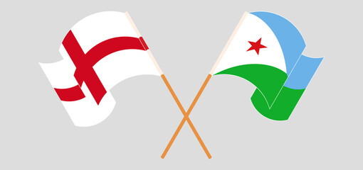 Crossed and waving flags of England and Djibouti