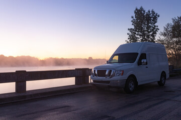 Vanlife Morning Sunrise on Bridge