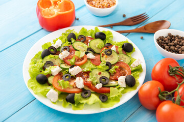 Fresh, delicious Greek salad with feta cheese.