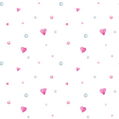 Seamless pattern heart Valentine's Day, love Greeting card concept. Watercolor texture for scrapbooking. Wedding, banner, poster design. Hand drawn pink hearts on white background