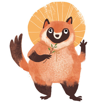 Happy tanuki with a hat 