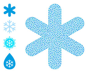 Vector simple snowflake icon covid collage. Simple snowflake mosaic is organized with small covid infection icons. Abstraction is organized for lockdown illustrations.