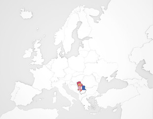 3D Europakarte auf der Serbien hervorgehoben wird