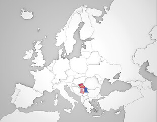 Fototapeta na wymiar 3D Europakarte auf der Serbien hervorgehoben wird 