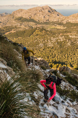 ascending Puig Tomir through Pas de Sa Paret, Escorca, Mallorca, Balearic Islands, Spain