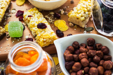 Granola bars with healthy nuts and dried fruits