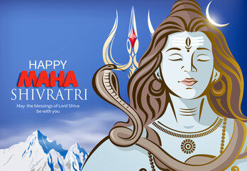 Greeting card for Maha Shivratri, a Hindu festival celebrated of Lord Shiva. Vector illustration.