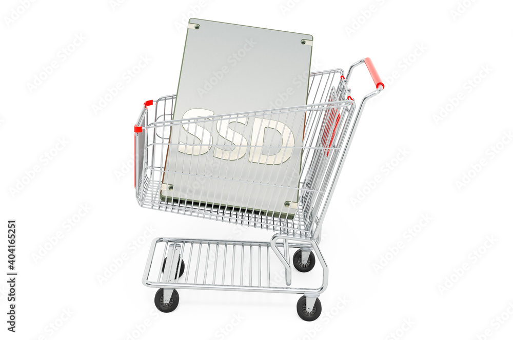 Poster shopping cart with ssd, 3d rendering