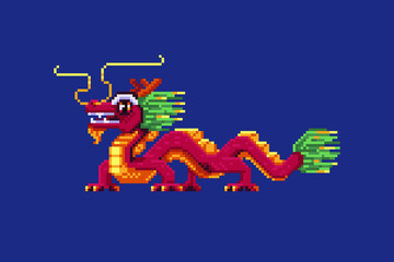 Chinese New Year dragon. Vector illustration in pixel art style