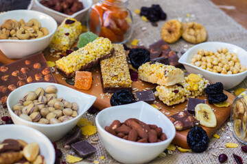 Granola bars with healthy nuts and dried fruits