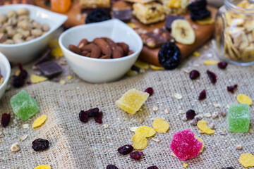 Granola bars with healthy nuts and dried fruits